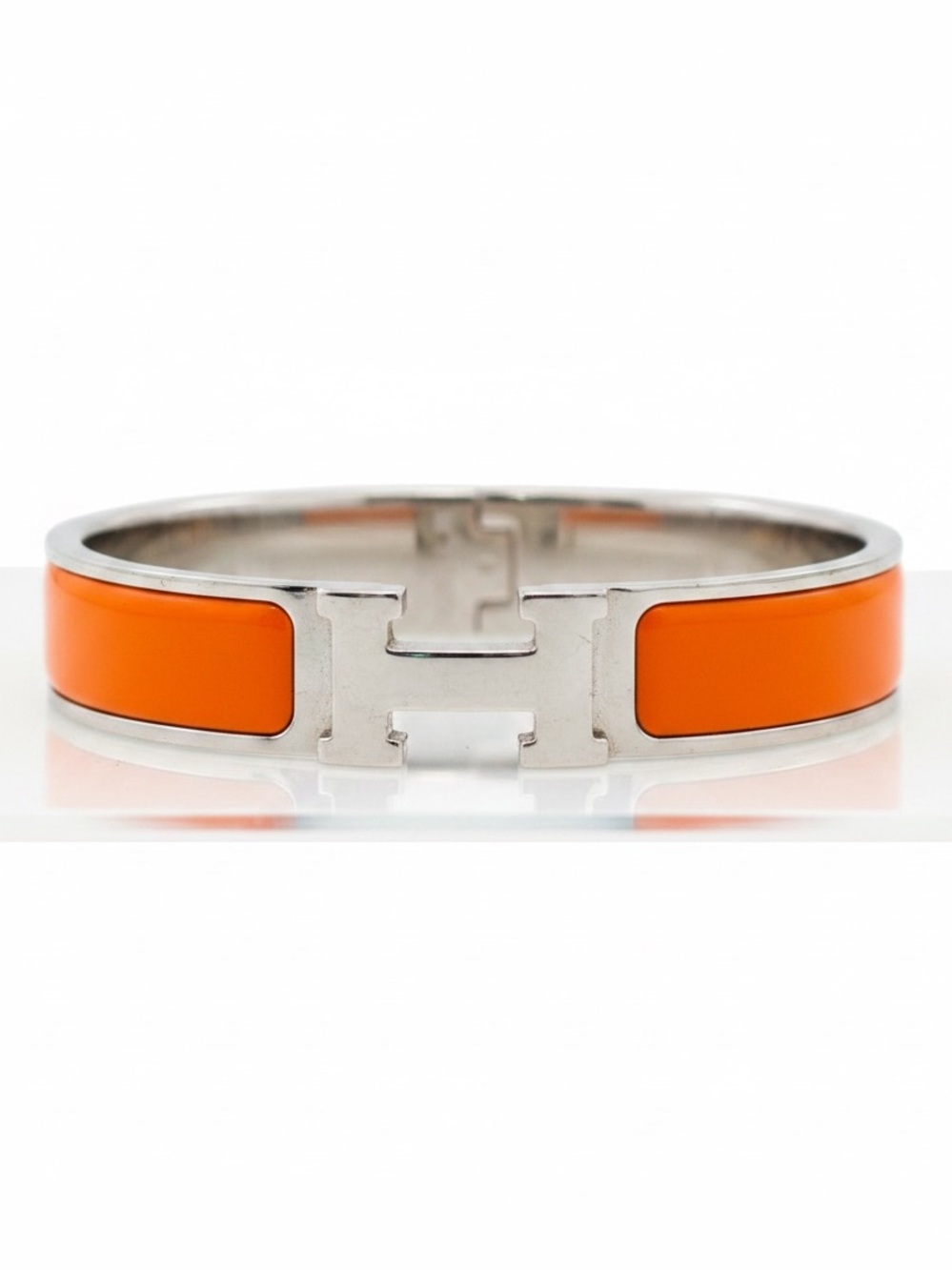 Hermes Orange Enamel H Clic Bracelet with Palladium Hardware
